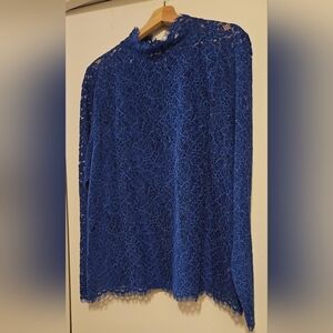 J Crew Scalloped Lace Mock-neck Top, Regal Blue, Size 16, Like New!